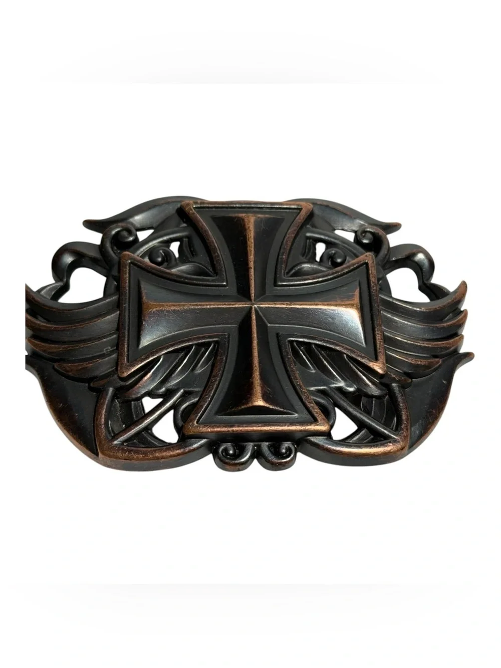 Maltese Cross Belt Buckle Cutout Gothic Outlaw Biker Punk Bronze Brown